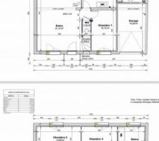 Voici le plan avec nos escaliers et une perte de place énorme au dessus des escaliers. La hauteur sous plafond dans les escaliers est énorme!