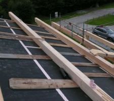 Pan nord, les chevrons du garage sont approvisionnés sur les pannes