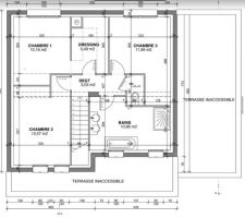 Plan de notre étage
Nous avons prévu trois chambres et une seule salle de bain mais de taille confortable.