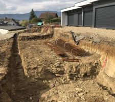 Terrassement et fondations du futur mur de soutènement