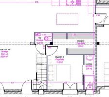 Plans d'Ericlor avec la sdb de la suite rikiki et les wc au centre de la maison... pas idéal...