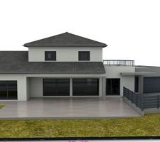 Plan 3d version avec toit terrasse en tuile