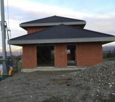Vue du toit fini depuis la face ouest, chambre parentale et salon
