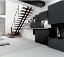 Retour d?aménagement du salon vide séjour en 3 d
Plans escalier, mobilier choix des luminaires ( flos et arkos)