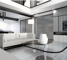 Retour d?aménagement du salon vide séjour en 3 d
Plans escalier, mobilier choix des luminaires ( flos et arkos)