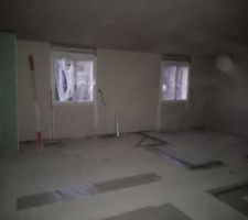 Suite doublage et isolation des murs et début de pose des rails de placo pour délimiter les pièces