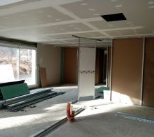 Suite pose rails placo et début des cloisons et pose des portes.
