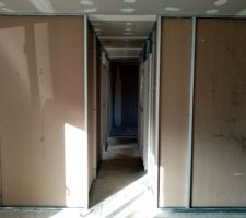 Suite pose rails placo et début des cloisons et pose des portes.