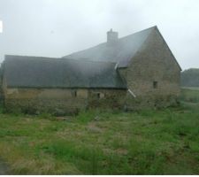 Photo d'une agence immobilière:
pignon est, et façade des soues à cochon
Photo sans doute prise en 2011
Cet espace découvert est maintenant boisé "sauvage"
D'après le bornage le terrain ne nous appartient pas, d'après la fille de l'ancienne propriétaire, son père l'aurait échangé avec la mairie ... d'ailleurs une fosse à lisier est présente sur cet espace !