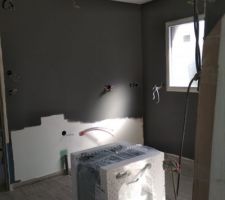 Peinture de 2 pans de mur dans la cuisine. Gris urbain