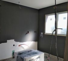 Peinture de 2 pans de mur dans la cuisine. Gris urbain