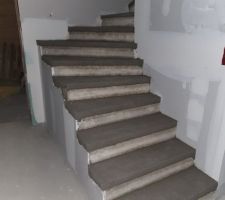 Chape sur escalier entre rez-de-chaussée et premier étage.