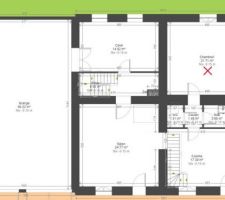 Plan de maison (d'origine ou future) pour présentation (avec croix)