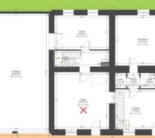 Plan de maison (d'origine ou future) pour présentation (avec croix)