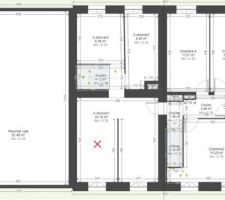 Plan de maison (d'origine ou future) pour présentation (avec croix)