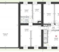 Plan de maison (d'origine ou future) pour présentation (avec croix)