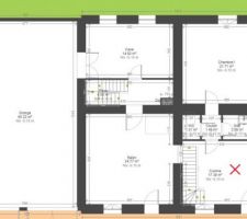 Plan de maison (d'origine ou future) pour présentation (avec croix)