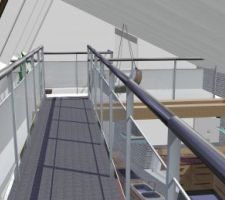 La passerelle entre la chambre 3 et la mezzanine. On aimerait la faire en verre. Cela ne ressortait pas bien dans le logiciel alors je l'ai faite ici en métal.