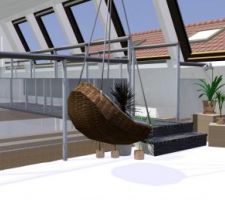 La mezzanine. Vue sur la verrière (Velux)