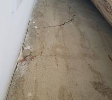 Fissure trouvée dans une chambre sous le parquet (complètement décollé partout dans la maison car la chape maigre ne convient pas ; dans le contrat, il avait mis parquet flottant, donc au moment de signer, je lui dis "mais on a toujours dit qu'on voulait coller un parquet massif, il n'a jamais été question d'un parquet flottant." Réponse : "ne vous inquiétez pas Mme R, c'est pareil. pas de problème"... Ben en fait, si, gros problème)