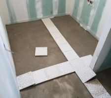 Disposition retenue avant la pose des carreaux dans la salle de bain