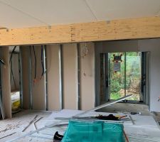 Placo + faux plafond en bardage bois