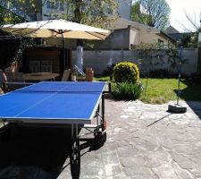 Jardin avec table de tennis de table
