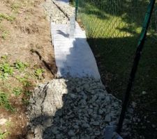 Ancrages dans plots béton pour les poteaux en châtaignier.