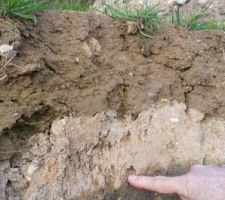 Décision d'ajouter à mes frais un 5eme rang de parpaing de 25 cm afin d'éviter que le terrain arrive au niveau du doigt, soit bien en dessous du niveau naturel du terrain.