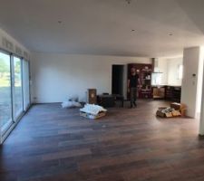 Vue globale de la pièce de vie peinte mais qui attend ses pierres de parement