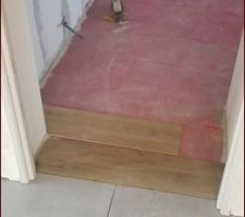 Démarrage du carrelage imitation parquet dans la chambre rdc