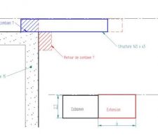 Liaison ossature bois sur construction parpaings avec décalage.