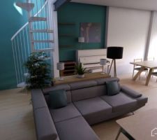 Quelques vues 3D pour se faire une idée de la pièce à vivre.