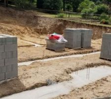 Coulage des fondations + arrivée des parpaings