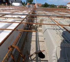 Plancher RDC
-Poutrelle en béton armé
-Entrevous hourdis polystyrène UP23 (R=4)
-Dalle de compression 17cm > 4cm (niveau hourdis)
-Ferraillage pour dalle béton armé

Viendrons après sur la dalle après le HE/HA
7cm polyuréthane projeté R=2.55
5cm chape de finition.