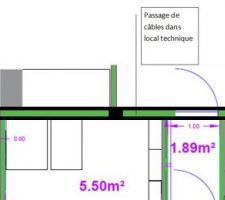 Vue en plan (vide entre les traits épais noirs)