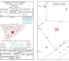 Plan du lotissement et du terrain.

La maison sera en limite de propri&eacute;t&eacute;, garage face aux places de parking (exig&eacute;es par le r&egrave;glement int&eacute;rieur).

Surface : 624 m2