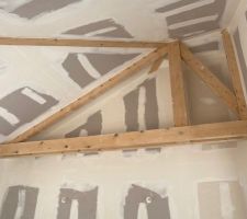 Salon d&eacute;plafonn&eacute; avec charpente traditionnelle