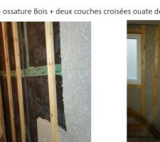 Pare-pluie + ossature Bois + deux couches croisées ouate de cellulose