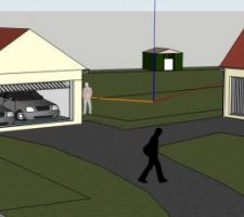 Vue 3D du garage depuis l'angle du terrain