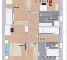 3 chambres à l'étage. Avec une buanderie !