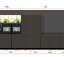 Plans 3D de la future cuisine. 
il y a 504cm de linéaire.