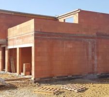 Pose blocs de chaînage formant corniche