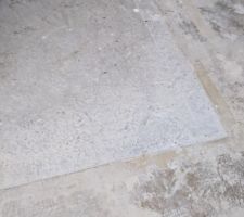 Dalle b&eacute;ton avec au dessus  peut &ecirc;tre une couche de ragr&eacute;age et colle moquette plus bande adhesive