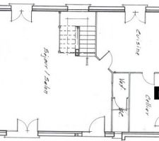 Plan du RDC initial de la maison. Emplacement du frigo dans le cellier