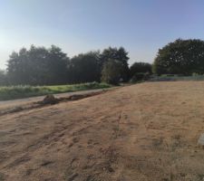 Gazon semé. Talus bordure propriété démoli en attente d'une plantation de haie