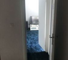 Finition de la salle polyvalente: moquette épaisse, clim activée, velux opérationnel,... Il manque juste les plinthes.
Double porte pour réduire les nuisances sonores. Intérieur désolidarisé au mieux dans un esprit 'boite dans la boite'.