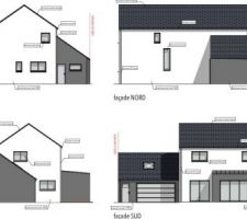 Maison tout hauteur avec avancée toit zinc et garage 
La couleur des menuiseries changeront peut être selon les devis pour du gris extérieur et blanc intérieur...
