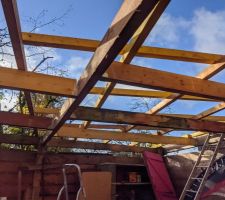 On refait la toiture de la cabane qui prenait l'eau