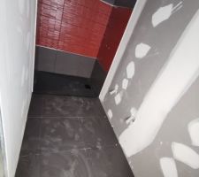 Carrelage et fa&iuml;ence salle d'eau. Manque les joints du sol et les plinthes.